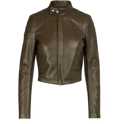 Shop Bottega Veneta Short Leather Jacket In Khaki