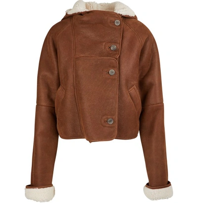 Shop Loewe Shearling Jacket In Dark Brown