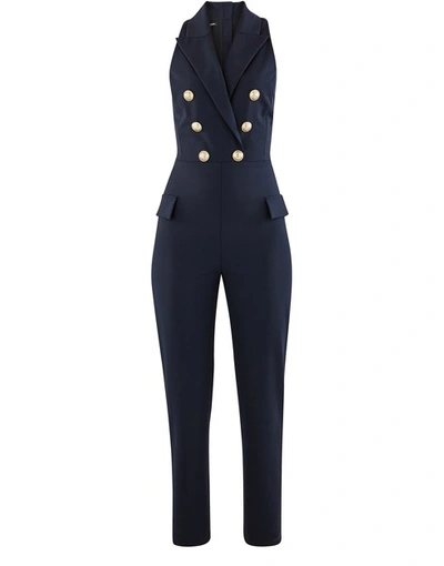 Shop Balmain Blended Wool Jumpsuit In 6uc Marine