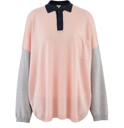 Shop Loewe Oversized Long-sleeved Polo Shirt In Pink/navy Blue