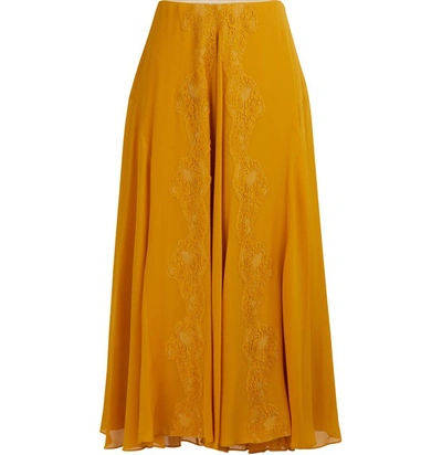 Shop Chloé Silk Midi Skirt In Golden Yellow