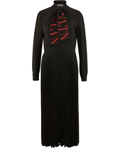 Shop Valentino Long Sleeved Dress In Nero Rosso