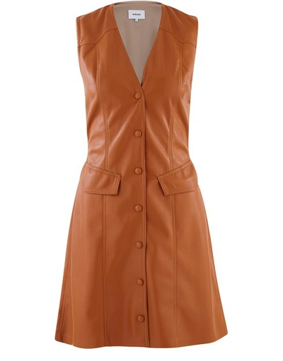 Nanushka Menphi Vegan Leather Button-front Dress In Burnt Orange