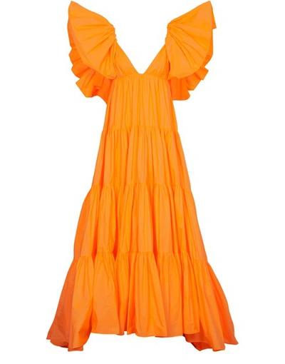 Shop Valentino Long Dress In Arancio Fluo