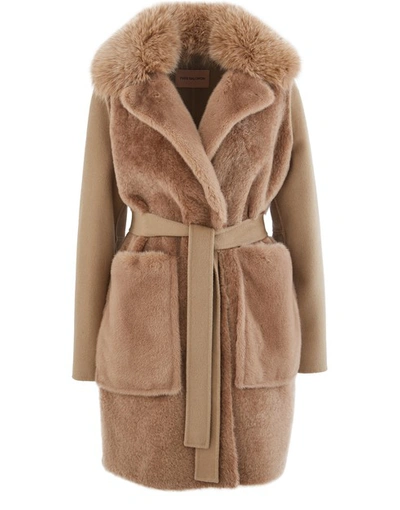 Shop Yves Salomon Fur Coat In Camel/sarrasin