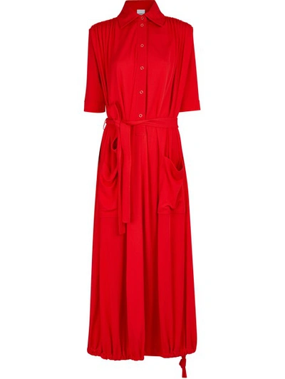 Shop Burberry Veva Long Dress In Bright Red