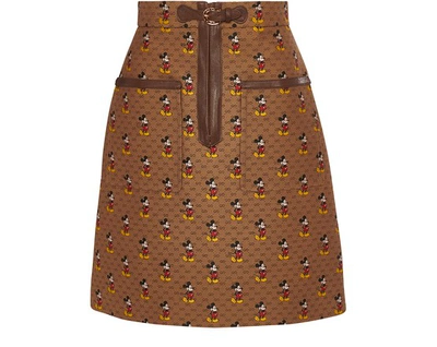 Shop Gucci Mickey Mouse Short Skirt In Beige/brown/mc