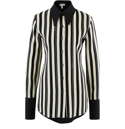 Shop Loewe Striped Shirt In Black Off White