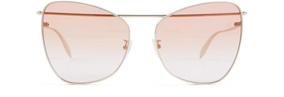 Shop Alexander Mcqueen Sunglasses With Metal Bar In 7126 Gold Gold Orange