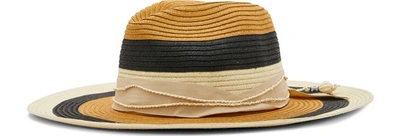 Shop Sensi Studio Striped Panama Hat With Straw Details In Natural/black/cream