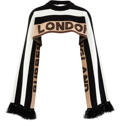 Shop Burberry Logo Cashmere Jacquard Capelet With Sleeves In Bridle Brown