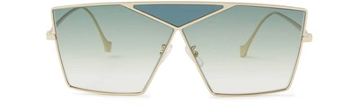 Shop Loewe Puzzle Sunglasses In Gr Turquoise Sand/ Pale Gold