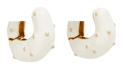 Shop Rejina Pyo Hoops Earrings In Gold Pleated With Ivory Enamel Boule