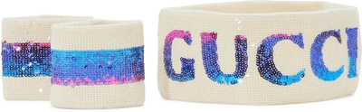 Shop Gucci Sequined Headband And Wrist Cuffs In Ivory/multico