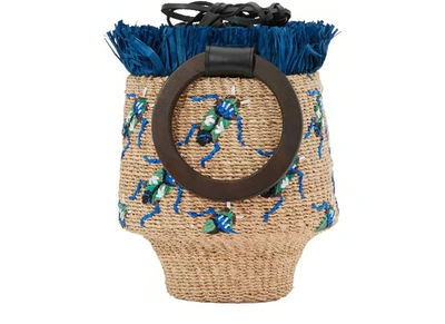 Shop Aranaz Greta Bucket Bag With Fringes In Natural/rhea Print