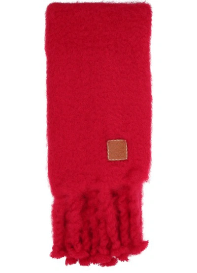 Shop Loewe Fringed Scarf In Raspberry