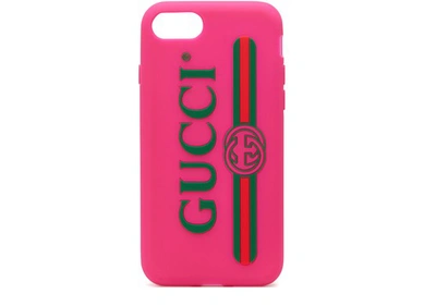 Shop Gucci Rubber Iphone 7 Case With  Logo In Pink