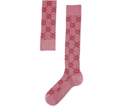 Shop Gucci Logo Socks In Grey Pink