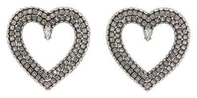 Shop Balenciaga Heart Earrings With Rhinestones In 7155