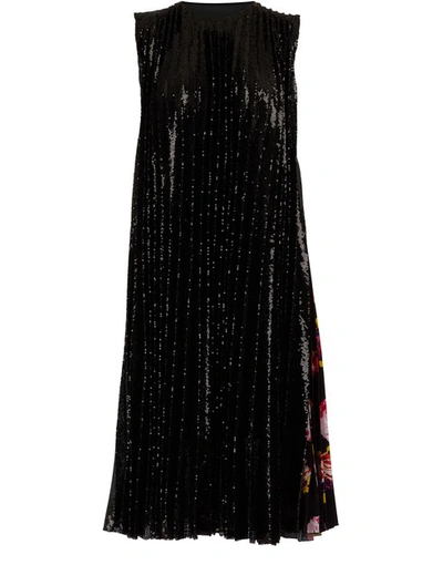 Shop Msgm Glitter Dress With Scarf Detail In Black