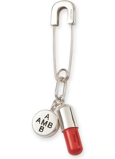 Shop Ambush Pill Charm 2 Mono Earring In Silver And Red