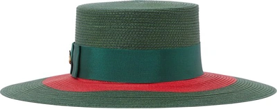 Shop Gucci Straw Hat In Green Red