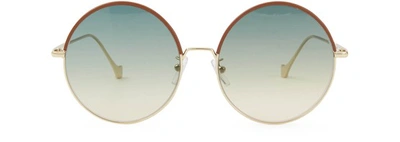 Shop Loewe Round Sunglasses In Gr Turquoise Sand Brown
