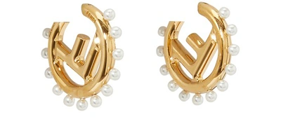 Shop Fendi F Earrings In Soft Gold/white