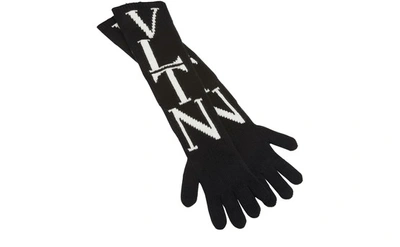 Shop Valentino Garavani - Vltn Gloves In Nero Avorio