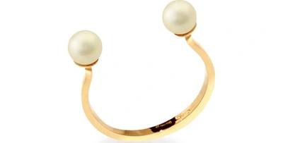 Shop Delfina Delettrez Double Pearl Ring In Yellow Gold