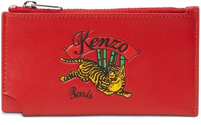 Shop Kenzo Leather Jumping Tiger Cardholder In Medium Red