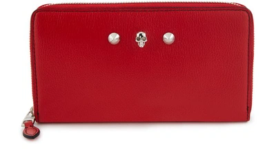 Shop Alexander Mcqueen Zip Wallet In Leather In Deep Red