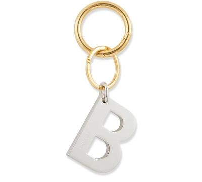 Shop Balenciaga B Chain Key Ring In Silver Gold