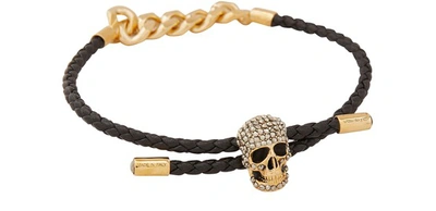 Shop Alexander Mcqueen Skull Leather Bracelet In 1000 - Black