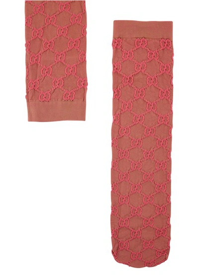 Shop Gucci Poppery Socks In Beige Pink