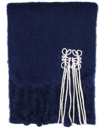 Shop Loewe Stitches Mohair Scarf In Navy & White