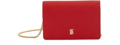 Shop Burberry Grainy Leather Card Case With Detachable Strap In Bright Red