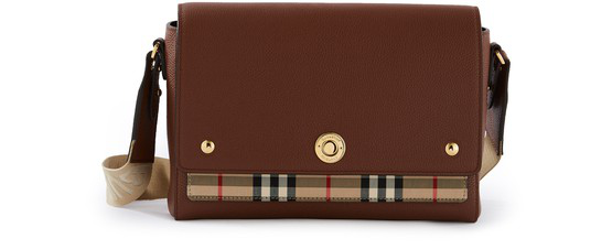 leather and vintage check note crossbody bag