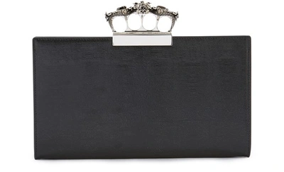 Shop Alexander Mcqueen Four Ring Clutch Bag In Leather In Black