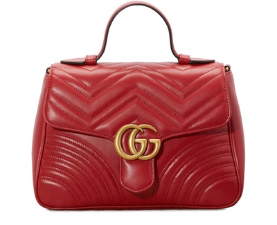 Shop Gucci Gg Marmont Matelassé Top Handle Bag In Red