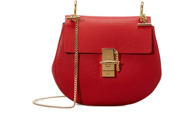 Shop Chloé Drew Grain Lamskin Shoulder Bag In Plaid Red