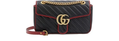 Shop Gucci Gg Marmont Small Shoulder Bag In Black Red