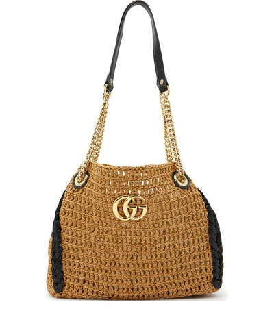 Shop Gucci Raffia Tote In Natural Black