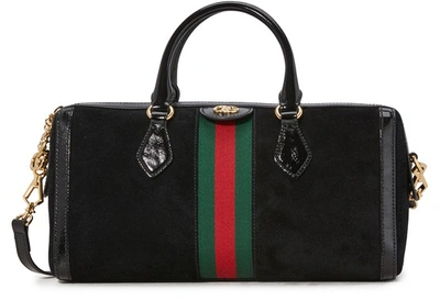 Shop Gucci Ophidia Boston Suede Bag In Black