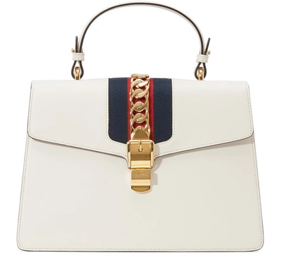 Shop Gucci Sylvie Leather Top-handle Bag In M.white/brb