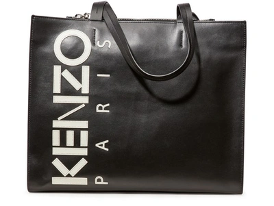 Shop Kenzo Leather Shopping Bag In Black