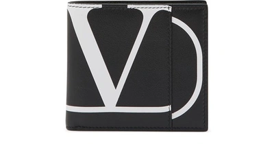 Shop Valentino Garavani Leather Bifold Wallet In Nero/bianco
