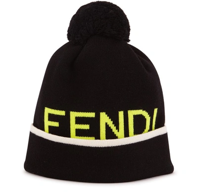Shop Fendi Logo Beanie In Nero Giallo
