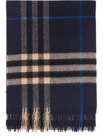 Shop Burberry The Classic Check Cashmere Scarf In Indigo Mid Camel