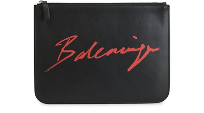 Shop Balenciaga Signature Everyday M Leather Clutch Bag In 1000